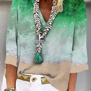 Loosen  Casual Short Sleeve Top, Shirts & Blouses, color:Green|size:XXL, JustFashionNow
