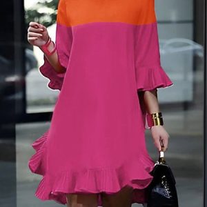 Loose Elegant Crew Neck Dress, Mini Dresses, color:Deep Pink|size:XXL, Stylewe