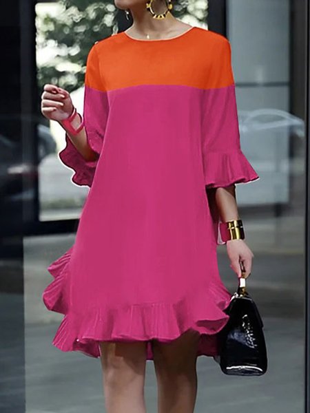 Loose Elegant Crew Neck Dress, Mini Dresses, color:Deep Pink|size:XXL, Stylewe