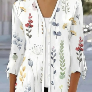 Wrap Casual Loose Floral Shirt, Shirts & Blouses, color:White|size:XXL, JustFashionNow