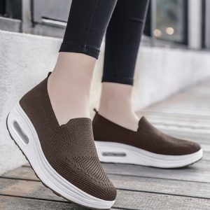 Solid Color Shock Absorbing Air Cushion Fly Knit Sneakers, Sneakers, color:Brown|size:43, JustFashionNow