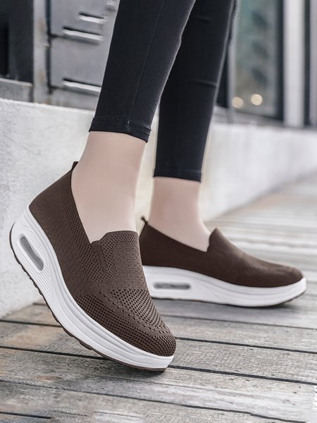 Solid Color Shock Absorbing Air Cushion Fly Knit Sneakers, Sneakers, color:Brown|size:43, JustFashionNow