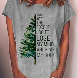 Women's And Into The Forest Casual T-Shirt, color:Gray|size:3XL, Lilicloth.com