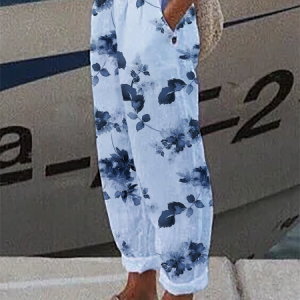 Floral Casual Pants, Pants, color:Blue|size:XXL, JustFashionNow