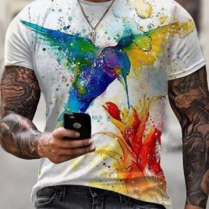 Casual Ombre Hummingbird Stretch Short Sleeve T-Shirt Street Mens, T-Shirts, color:Color4|size:3XL, JustFashionNow