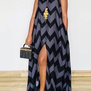 Crew Neck Loose Geometric Vacation Dress, Maxi Dresses, color:As Picture|size:XXL, Stylewe