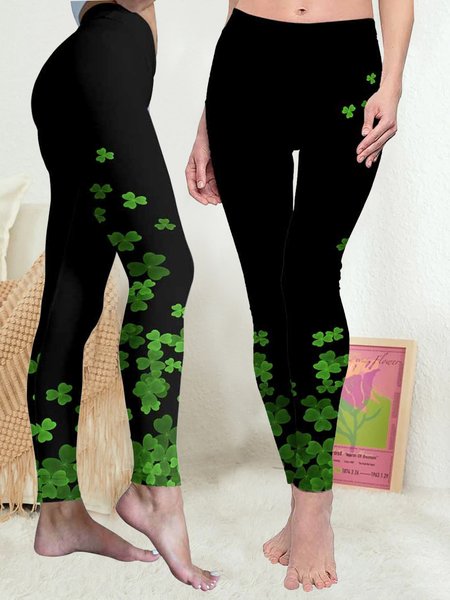 Shamrock Casual Leggings, Leggings, color:Black|size:XXL, JustFashionNow