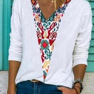 Cotton-Blend Long Sleeve Vintage Shift Shirts & Tops, Shirts, color:Red|size:5XL, Noracora
