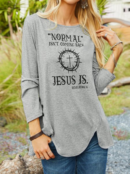 normal isn‘t coming back jesus Printed button top tunic, Shirts & Blouses, color:Red|size:XXL, JustFashionNow