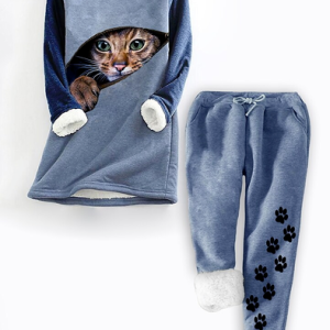 Casual Animal Crew Neck Cotton-Blend Two-Piece Set, Tops, color:Blue|size:XXL, JustFashionNow