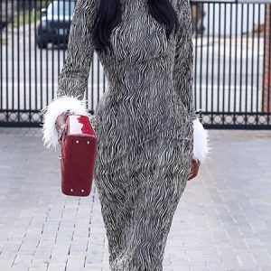 Long Sleeve Elegant Tight Zebra Turtleneck Dress, Midi Dresses, color:As Picture|size:XXL, Stylewe
