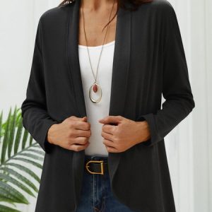 Wrap Loose Casual Plain Coat, Cardigans, color:Green|size:XXL, JustFashionNow