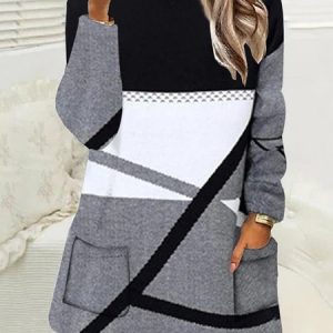 Color Block Casual Loose Dress, Dresses, color:Black|size:XXL, JustFashionNow