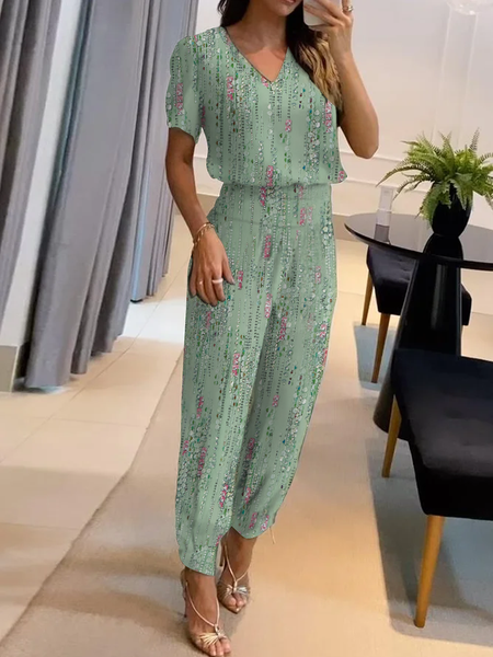 Casual Striped Regular Fit Jersey Two-Piece Set, Suit Set, color:Green|size:XXL, JustFashionNow