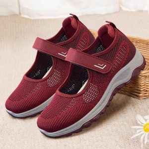 Casual Color Block Hook And Loop Flat Heel Fly Woven Shoes, Sneakers&Athletic, color:Red|size:41, Noracora