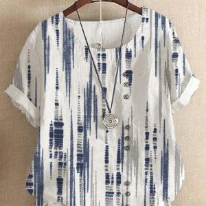 Linen Cotton And Linen Striped Loose Shirt, Shirts & Blouses, color:White|size:XXL, JustFashionNow