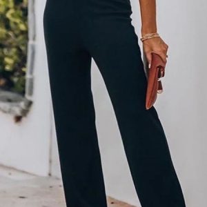 Plus Size Jersey Casual Plain Loose Pants, Pants, color:Black|size:4X, Noracora
