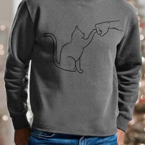 Men Cat And People Animal Pattern Casual Sweatshirt, color:Gray|size:3XL, Lilicloth.com