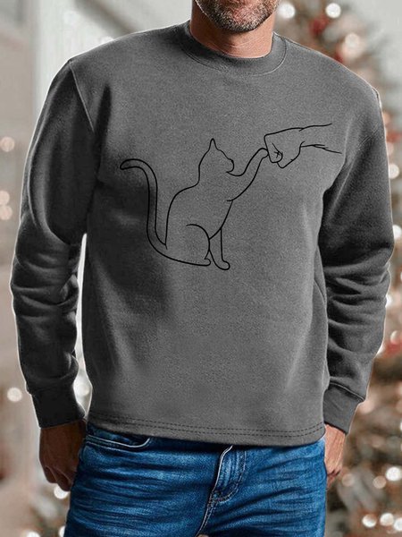 Men Cat And People Animal Pattern Casual Sweatshirt, color:Gray|size:3XL, Lilicloth.com