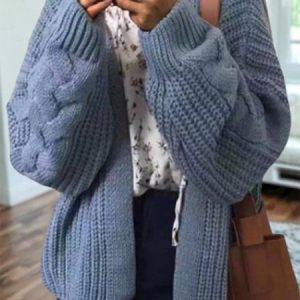 Women Yarn/Wool Yarn Plain Long Sleeve Comfy Casual Cardigan, Cardigans, color:Blue|size:One-size, Noracora