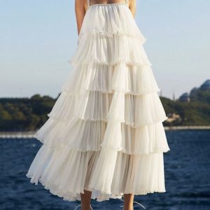 Loose Plain Vacation Spaghetti Dress, Maxi Dresses, color:White|size:XXL, Stylewe