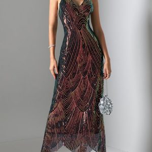 Party Spaghetti Vintage Dress, Maxi Dresses, color:Black|size:XL, Stylewe