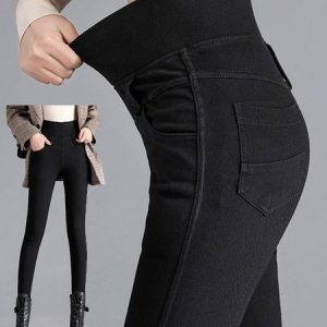 Tight Plain Denim Casual Jeans, Denim&Jeans, color:Black|size:5XL, Noracora