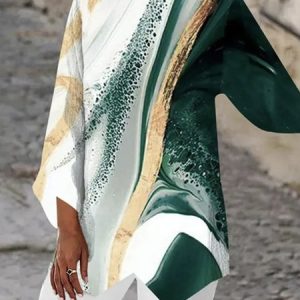 Loose Abstract Crew Neck Casual Shirt, Shirts & Blouses, color:Green|size:XXL, JustFashionNow