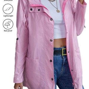Casual Plain Shawl Collar water proof Jacket, Jackets, color:Pink|size:XL, JustFashionNow