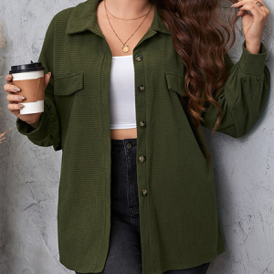 plus size Casual Plain Shawl Collar Jacket, TOPS, color:Green|size:4X, Noracora