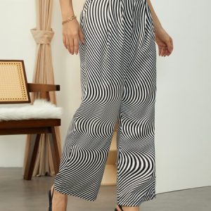Regular Size Casual Loose Striped Pants, Pants, color:Black-white|size:XXL, Stylewe