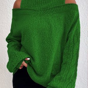 Turtleneck Urban Loose Plain Sweater, Pullovers, color:Green|size:XXL, Stylewe
