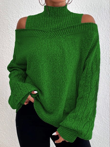 Turtleneck Urban Loose Plain Sweater, Pullovers, color:Green|size:XXL, Stylewe