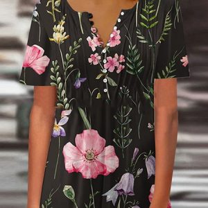 Casual Floral Regular Fit V Neck T-Shirt, T-Shirts, color:Black|size:XXL, JustFashionNow