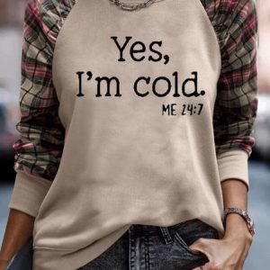 Yes, I'm Cold Plaid Round Neck Casual Sweater, Sweatshirts & Hoodies, color:Khaki|size:XXL, JustFashionNow