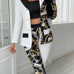 Loose Color Block Loose Urban Lapel Collar Long sleeve Blazer, Blazers, color:White|size:XXL, Stylewe
