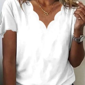 Plus Size Jersey Casual V Neck Loose T-Shirt, T-Shirts, color:White|size:4X, JustFashionNow