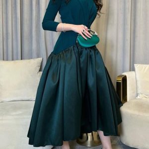 Elegant Regular Fit Cross Neck Midi Dress With No Belt, Maxi Dresses, color:Green|size:XXL, Stylewe