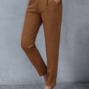Plain Pockets Casual Pants, Pants, color:Caramel|size:3XL, JustFashionNow
