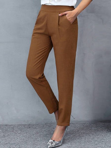 Plain Pockets Casual Pants, Pants, color:Caramel|size:3XL, JustFashionNow