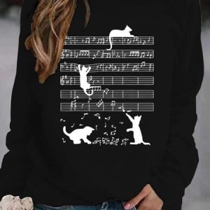 Casual Crew Neck Abstract Sweatshirt, Hoodies & Sweatshirts, color:Black|size:3XL, Noracora