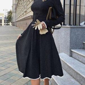 Regular Fit Elegant Turtleneck Long sleeve Midi Dress, Midi Dresses, color:Gray|size:XXL, Stylewe