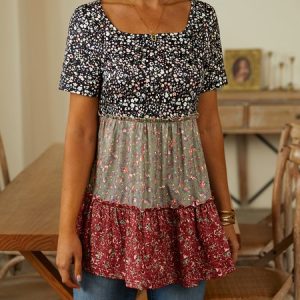 Disty Floral Knitted Casual Shirt, Shirts & Blouses, color:Pink|size:XXL, JustFashionNow