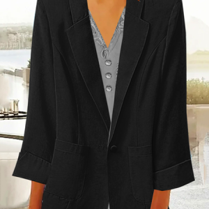 Plain Casual Pocket Stitching Blazer, Blazers, color:Black|size:4XL, JustFashionNow