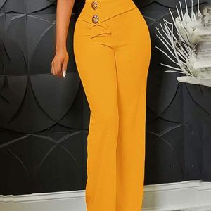 Regular Fit Plain Elegant Fashion Pants, Pants, color:Orange|size:XXL, Stylewe