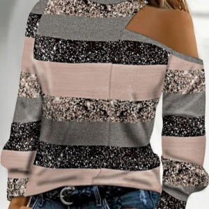Geometric Cotton-Blend Loose Casual Top, Tops, color:Multicolor|size:XXL, JustFashionNow