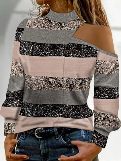 Geometric Cotton-Blend Loose Casual Top, Tops, color:Multicolor|size:XXL, JustFashionNow