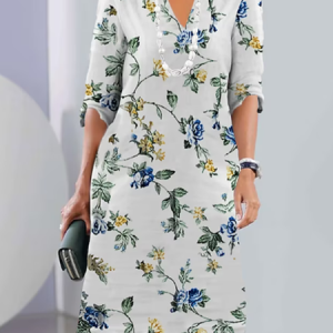 Floral Half Open Collar Casual Dress With No, Dresses, color:Color6|size:3XL, JustFashionNow