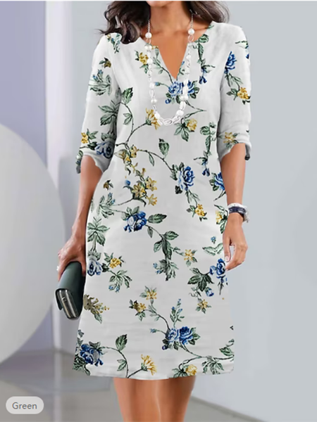Floral Half Open Collar Casual Dress With No, Dresses, color:Color6|size:3XL, JustFashionNow