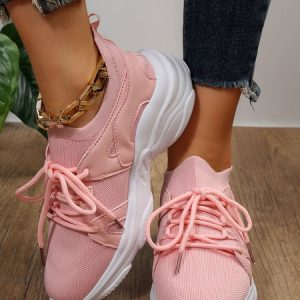 Comfortable Cushioned High Elasticity Fly Knit Sneakers, Sneakers, color:Pink|size:43, JustFashionNow